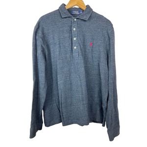 Polo Ralph Lauren Men's XL Navy Blue 1/4 Button Long Sleeve Cotton Shirt